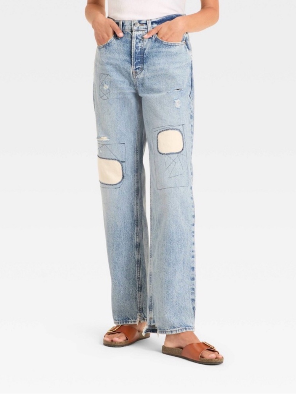 90s Baggy Jeans Size 12 Light Wash Patchwork Mid-Rise Universal Thread™ NWT